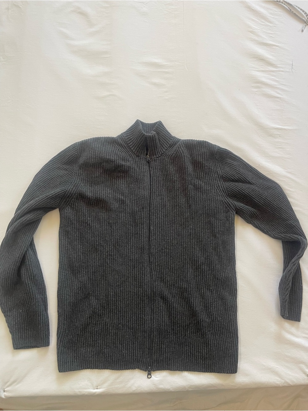 GAP Men's Dark Gray Full-Zip Ribbed Sweater